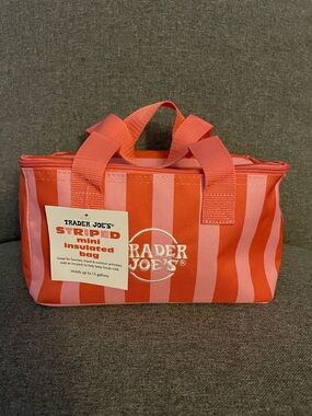 Trader Joe's Striped Mini Insulated Bag - Coral Pink Stripes
